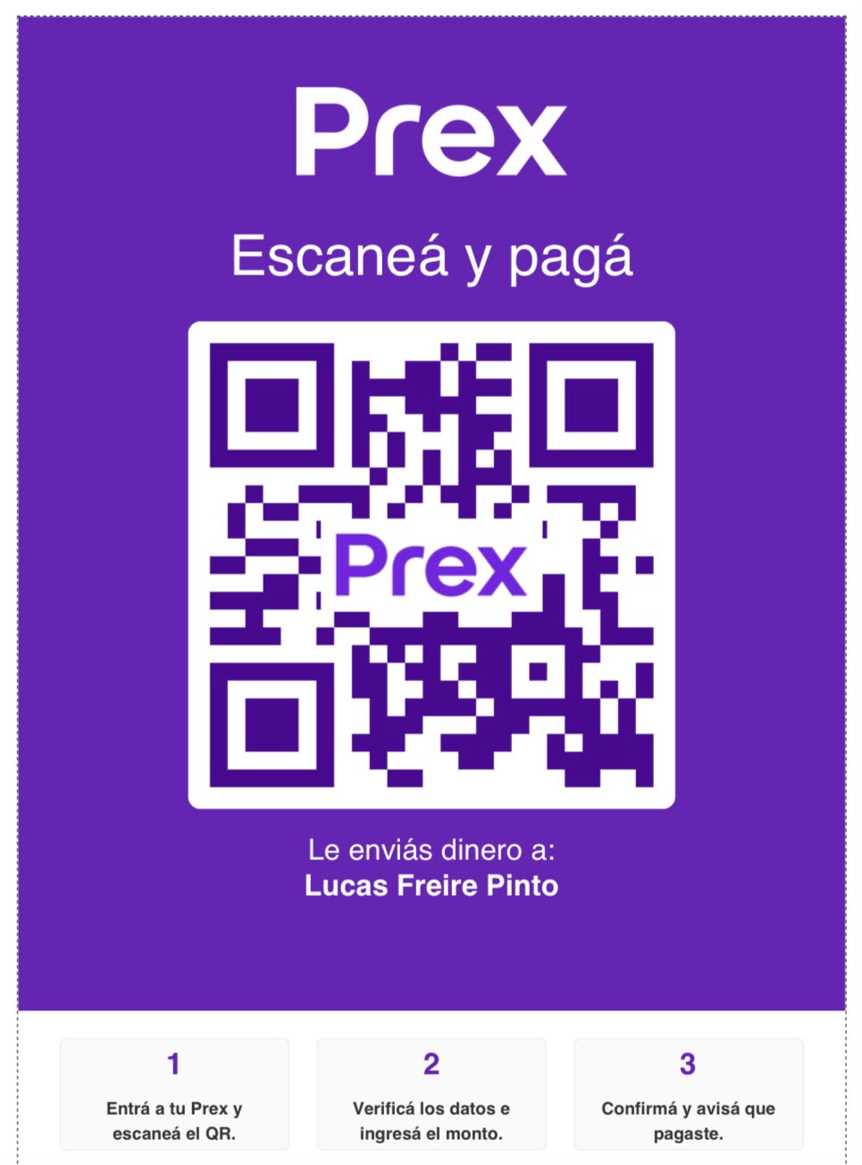 Código QR de Prex para enviar dinero a Lucas Freire